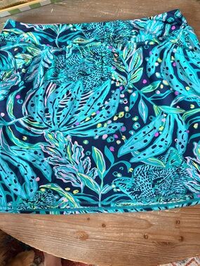 Lilly Pulitzer Turquoise Navy Floral Skort Womens Size XL